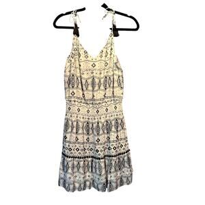 NWT White House Black Market Small Dress Boho Geometric Print Tassels PomPoms